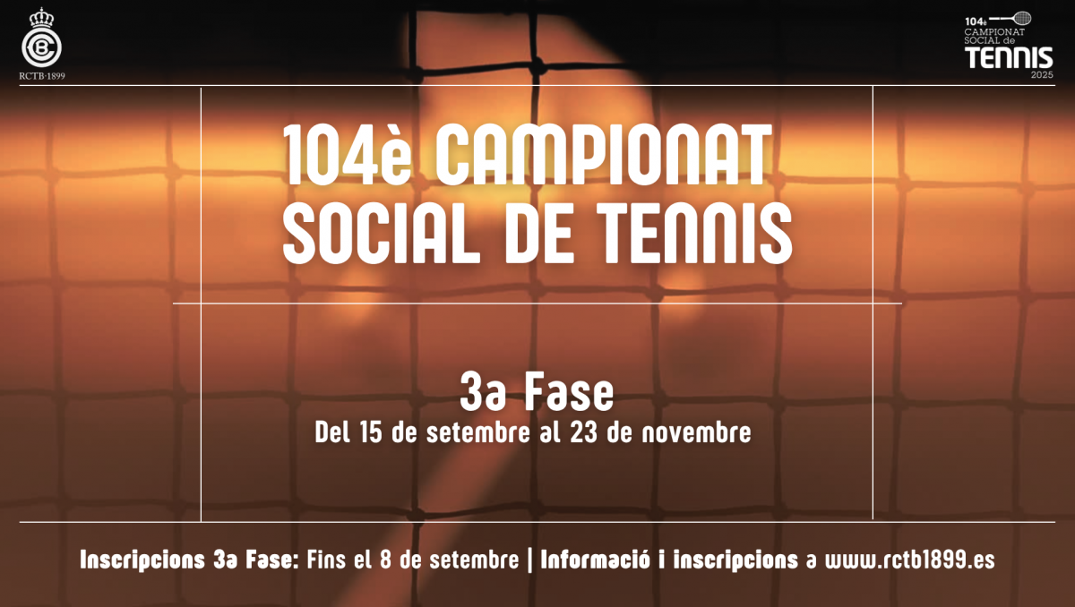 Participa a la 3a Fase del 104è Campionat Social de Tennis. Inscriu-te ja a les proves que vulguis disputar!
