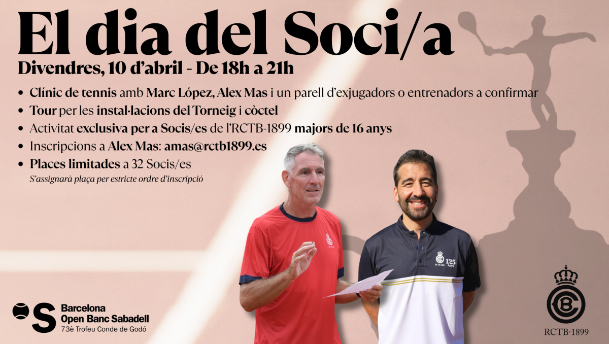 El divendres 10 d'abril celebrem el Dia del Soci/a. Inscriu-te i participa al Clínic que s'organitzarà per a Socis i Sòcies!