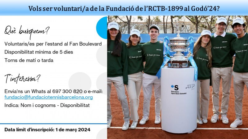 Vols ser voluntari/a de la Fundació Tennis Barcelona durant el Godó 2024?